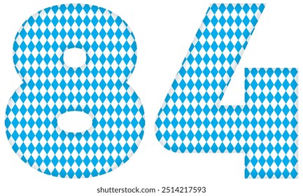 Number Eighty Four With Bavarian Oktoberfest Seamless Pattern Vector Illustration. Number 84 Isolated On A White Background
