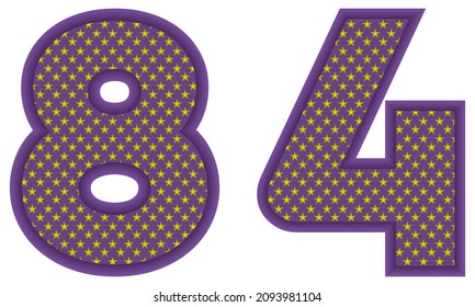 Number Eighty Four With Star Shaped Pattern Vector Illustration. Number 84 With Star Texture Isolated On A White Background
