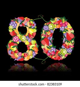 Number eighty made from fruits.
