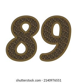 Número Ochenta Y Nueve Con El Estilo Árabe Patrón Árabe Ornamento Étnico Oriental. Número 89 Aislado En Un Fondo Blanco
