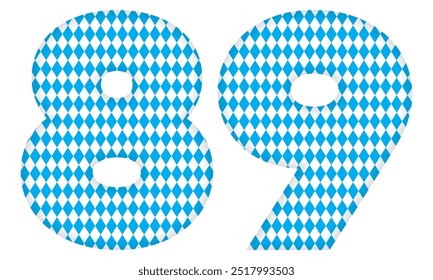 Number Eighty Nine With Bavarian Oktoberfest Seamless Pattern Vector Illustration. Number 89 Isolated On A White Background
