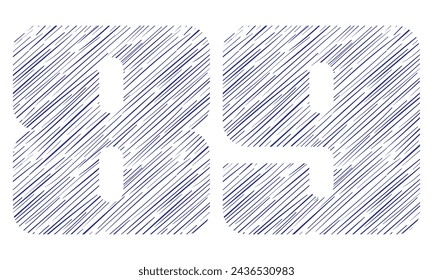 Number Eighty Nine With Hand Drawn Pattern Vector Illustration. Number 89 With Line Pattern Isolated On A White Background
