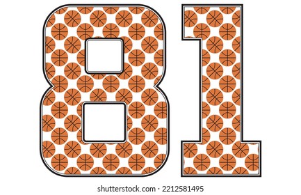 Number Eighty One With Basketball Ball Pattern Vector Illustration. Number 81 Isolated On A White Background
