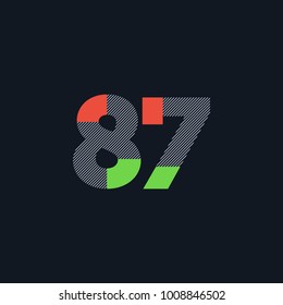 Number eighty seven 87 Logo Icon, filled with line pattern. Vector 

