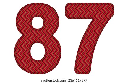Number Eighty Seven With Abstract Geometric Pattern. Number 87 Isolated On A White Background