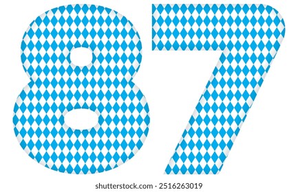 Number Eighty Seven With Bavarian Oktoberfest Seamless Pattern Vector Illustration. Number 87 Isolated On A White Background
