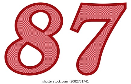 Number Eighty Seven With Square Pattern Vector Illustration. Number 87 With Square Texture Isolated On A White Background
