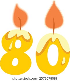 
Number Eighty Shaped Candle Vector Cartoon Design Illustration. Numerical designed celebratory decor for birthday event 
