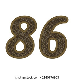 Número Ochenta Y Seis Con El Estilo Árabe Patrón Árabe Ornamento Étnico Oriental. Número 86 Aislado En Un Fondo Blanco
