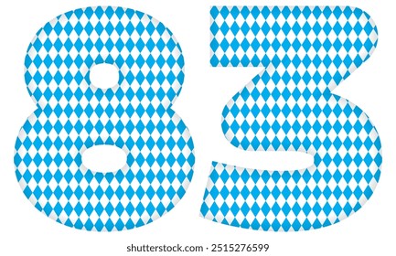 Number Eighty Three With Bavarian Oktoberfest Seamless Pattern Vector Illustration. Number 83 Isolated On A White Background
