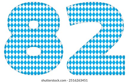 Number Eighty Two With Bavarian Oktoberfest Seamless Pattern Vector Illustration. Number 82 Isolated On A White Background
