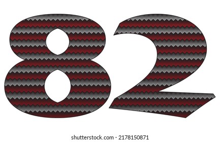 Number Eighty Two With Jersey Pattern Vector Illustration. Number 82 Isolated On A White Background
