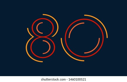 Number eighty vector font alphabet, modern dynamic flat design with brilliant colorful for your unique elements design ; logo, corporate identity, application, creative poster & more 