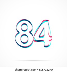 Number Eighty-four, 84 hand drawn with blue and pink highlighters, isolated on a blank background.
Vector illustration, easy to edit, manipulate, resize or colorize.