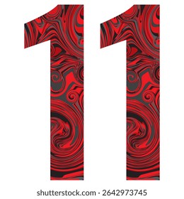 Number Eleven With Abstract Black And Red Pattern