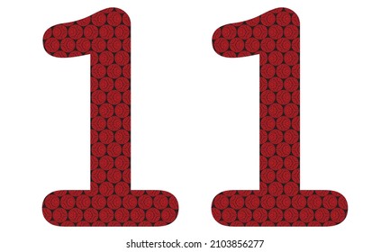 Number Eleven With Abstract Spheres Pattern Vector Illustration. Red And Black Number 11 Isolated On A White Background

