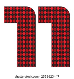 Número Onze Com Ilustração De Vetor De Padrão Argyle. Número 11 Isolado Em Um Plano De Fundo Branco
