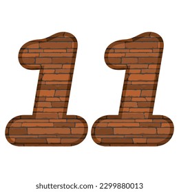 Number Eleven In Brick Style Vector illustration. Number 11 With Brick Texture Isolated On A White Background