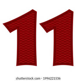 Number Eleven Vector Illustration. Red Number 11 With Abstract Pattern Isolated On A White Background
