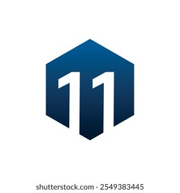 Number eleven vector logo symbol in the dark blue hexagonal on white background. Vector template for your design