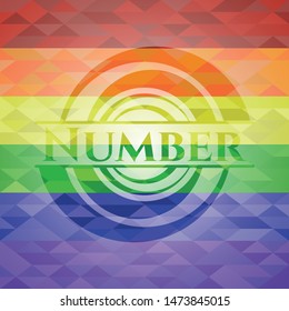 Number emblem on mosaic background with the colors of the LGBT flag