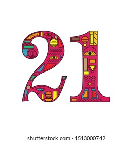 the number with ethnic ornaments and symbols
