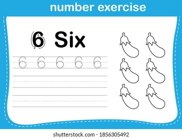 number exercise with cartoon coloring book illustration, vector