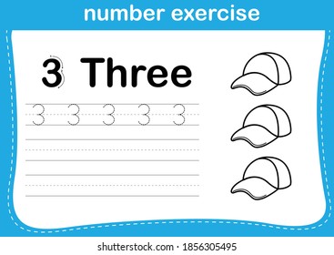 number exercise with cartoon coloring book illustration, vector