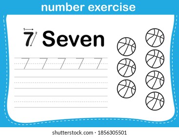 number exercise with cartoon coloring book illustration, vector