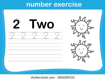 number exercise with cartoon coloring book illustration, vector