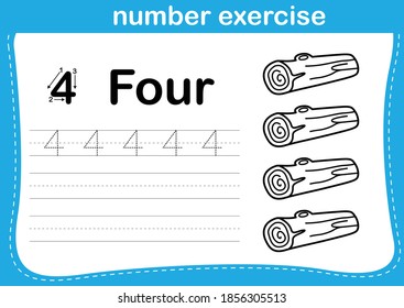 number exercise with cartoon coloring book illustration, vector