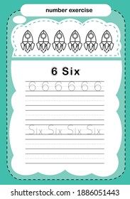 number exercise with cartoon coloring book illustration, vector
