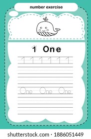 number exercise with cartoon coloring book illustration, vector