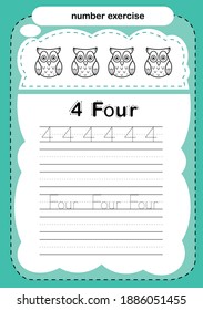 number exercise with cartoon coloring book illustration, vector