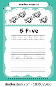 number exercise with cartoon coloring book illustration, vector