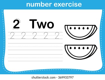 number exercise with cartoon coloring book illustration, vector