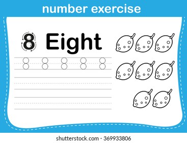 number exercise with cartoon coloring book illustration, vector