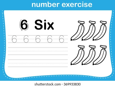 Number Exercise With Cartoon Coloring Book Illustration, Vector