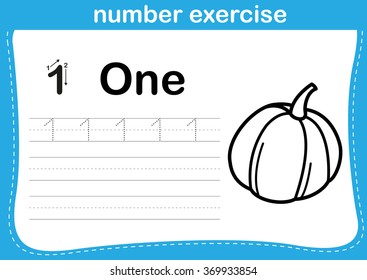 number exercise with cartoon coloring book illustration, vector
