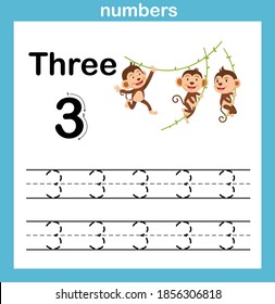 number exercise with cartoon illustration, vector
