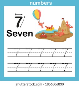 number exercise with cartoon illustration, vector