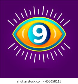 Number with eye icon. Vector eye care logo template.