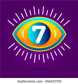 Number with eye icon. Vector eye care logo template.
