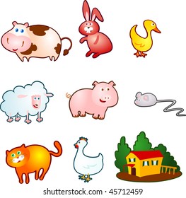 Number of farm animals and farm, vector icons