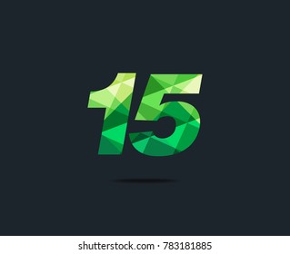 Number fifteen 15 Logo Icon, filled with geometric pattern. polygon letter. Vector Element.

