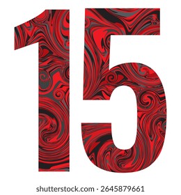 Number Fifteen With Abstract Black And Red Pattern