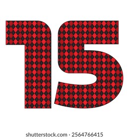 Number Fifteen With Argyle Pattern Vector Illustration. Number 15 Isolated On A White Background
