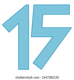 Number Fifteen With Greek Or Roman Ancient Font. Blue Number 15 With Traditional Greek Ornament
