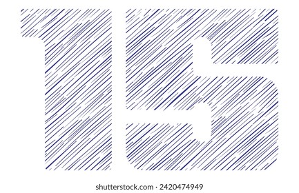 Number Fifteen With Hand Drawn Pattern Vector Illustration. Number 15 With Line Pattern Isolated On A White Background
