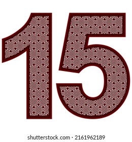 Number Fifteen With Islamic Pattern Vector Illustration. Number 15 With Arabic Pattern Isolated On A White Background
